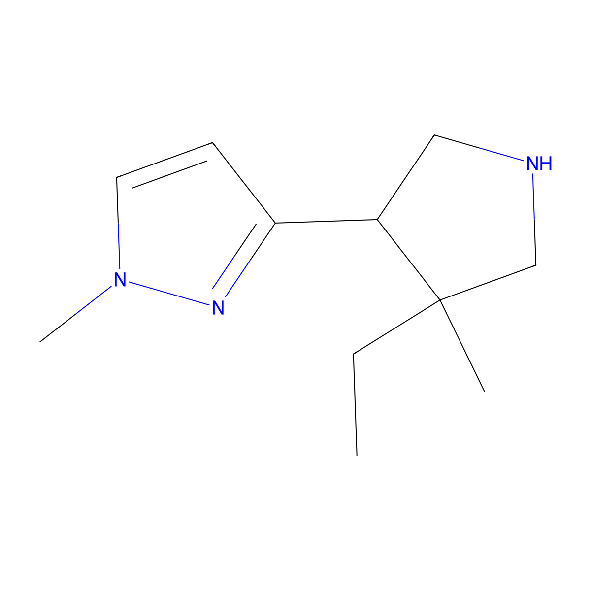 3-(4-Ethyl-4-methylpyrrolidin-3-yl)-1-methyl-1H-pyrazole molecular structure, CAS 2060058-90-2
