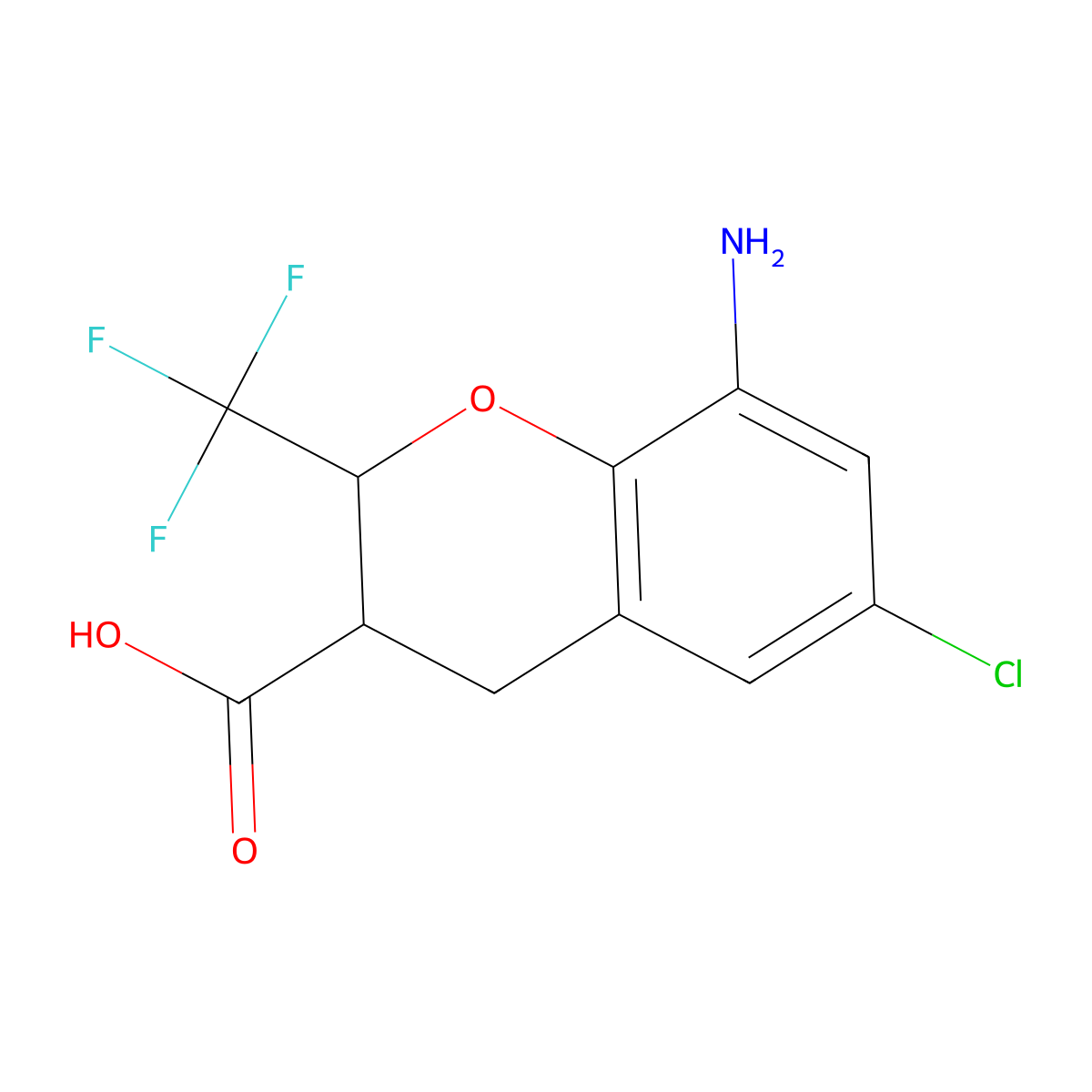 8-Amino-6-chloro-2-(trifluoromethyl)-3,4-dihydro-2H-1-benzopyran-3-carboxylic acid molecular structure, CAS 2060058-96-8