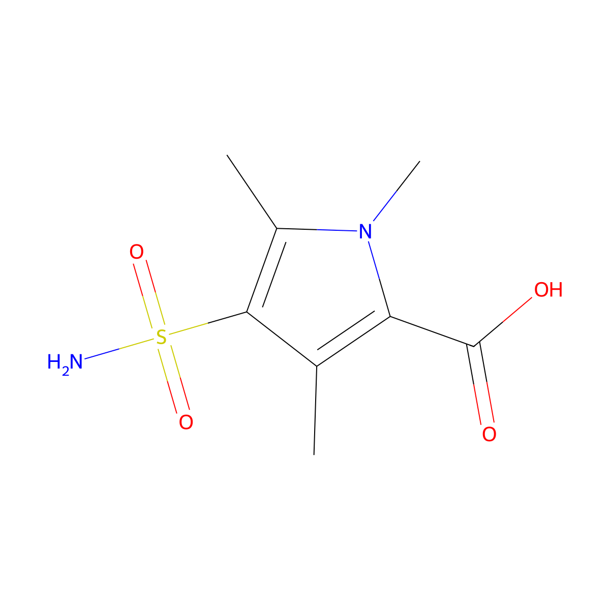 1,3,5-Trimethyl-4-sulfamoyl-1H-pyrrole-2-carboxylic acid molecular structure, CAS 2060059-13-2