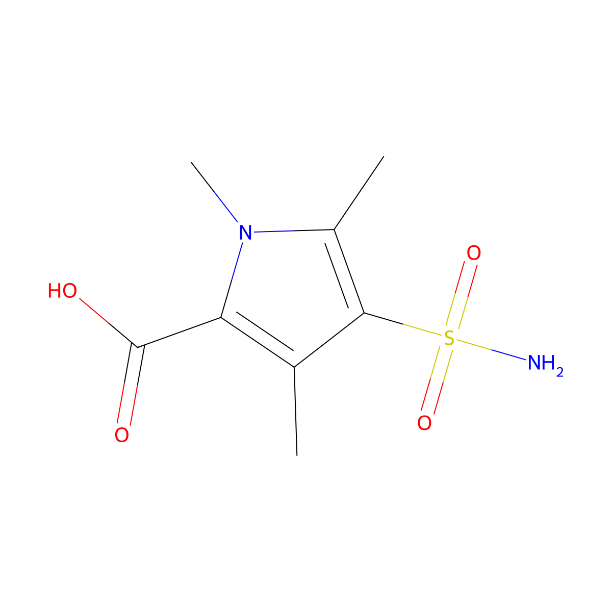 1,3,5-Trimethyl-4-sulfamoyl-1H-pyrrole-2-carboxylic acid molecular structure, CAS 2060059-13-2
