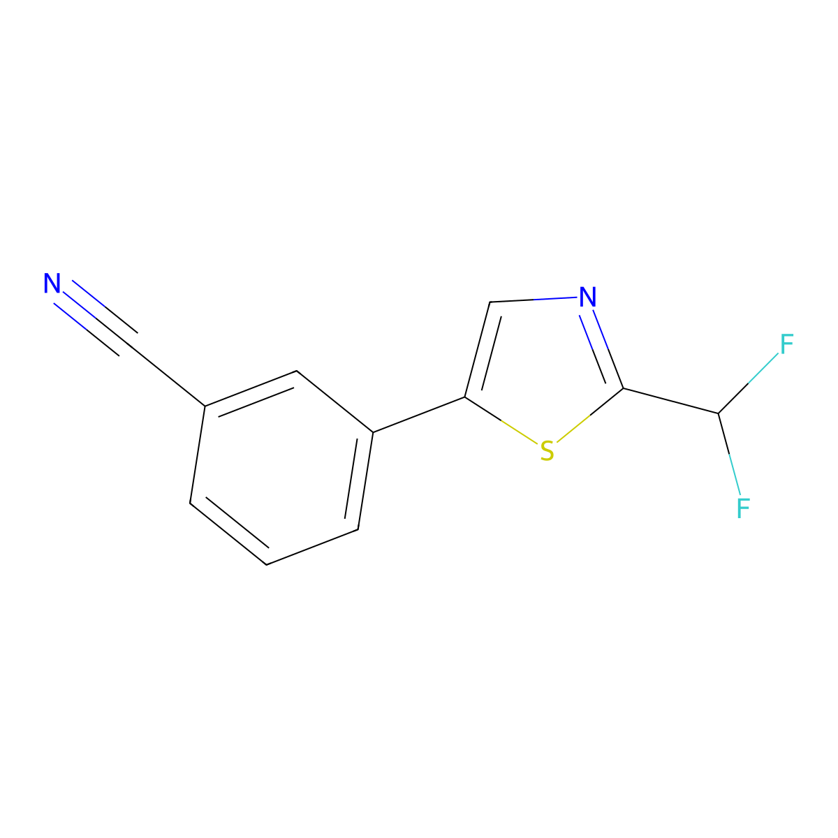 3-[2-(Difluoromethyl)-1,3-thiazol-5-yl]benzonitrile molecular structure, CAS 2060059-19-8