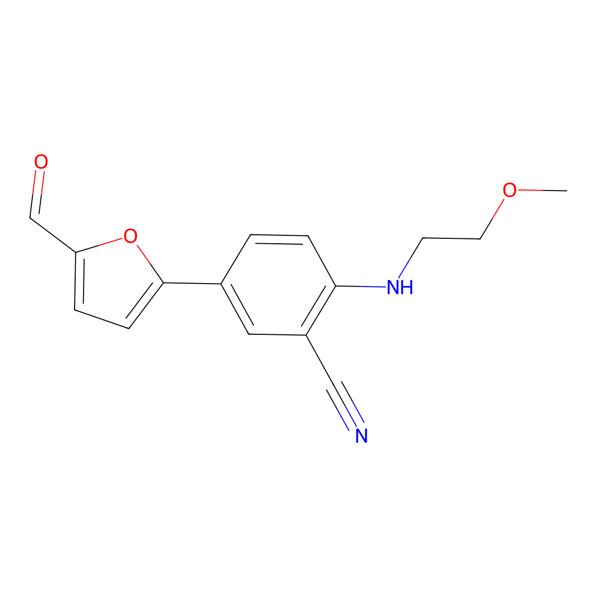 5-(5-Formylfuran-2-yl)-2-[(2-methoxyethyl)amino]benzonitrile molecular structure, CAS 2060059-34-7