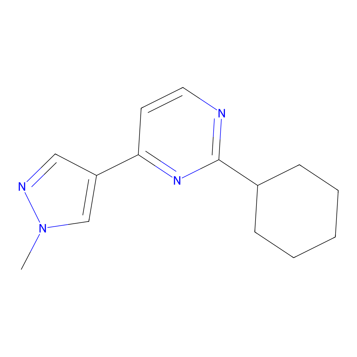 2-Cyclohexyl-4-(1-methyl-1H-pyrazol-4-yl)pyrimidine molecular structure, CAS 2060059-41-6
