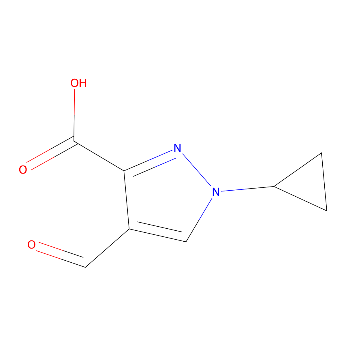 1-Cyclopropyl-4-formyl-1H-pyrazole-3-carboxylic acid molecular structure, CAS 2060059-52-9