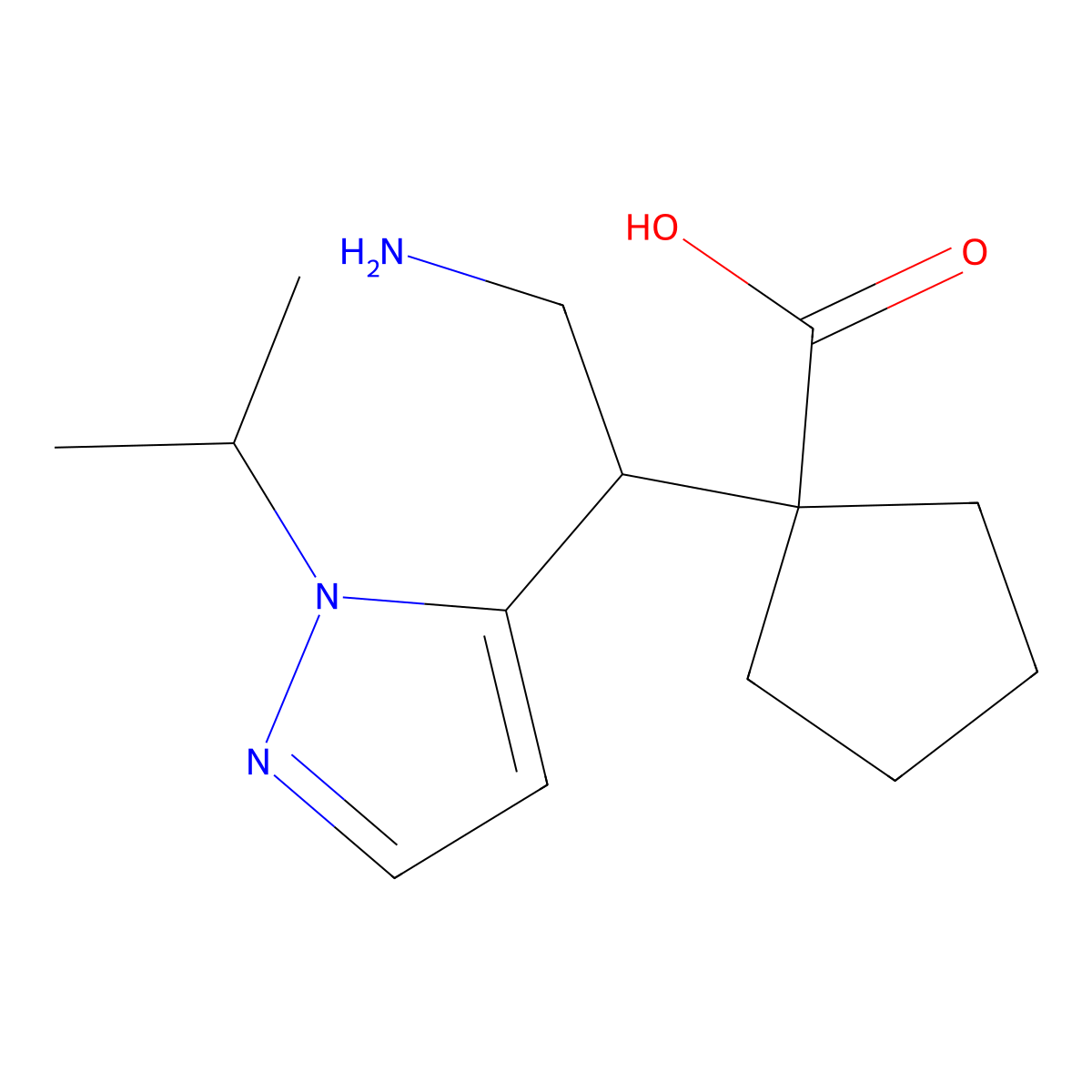 1-{2-amino-1-[1-(propan-2-yl)-1H-pyrazol-5-yl]ethyl}cyclopentane-1-carboxylic acid molecular structure, CAS 2060060-16-2