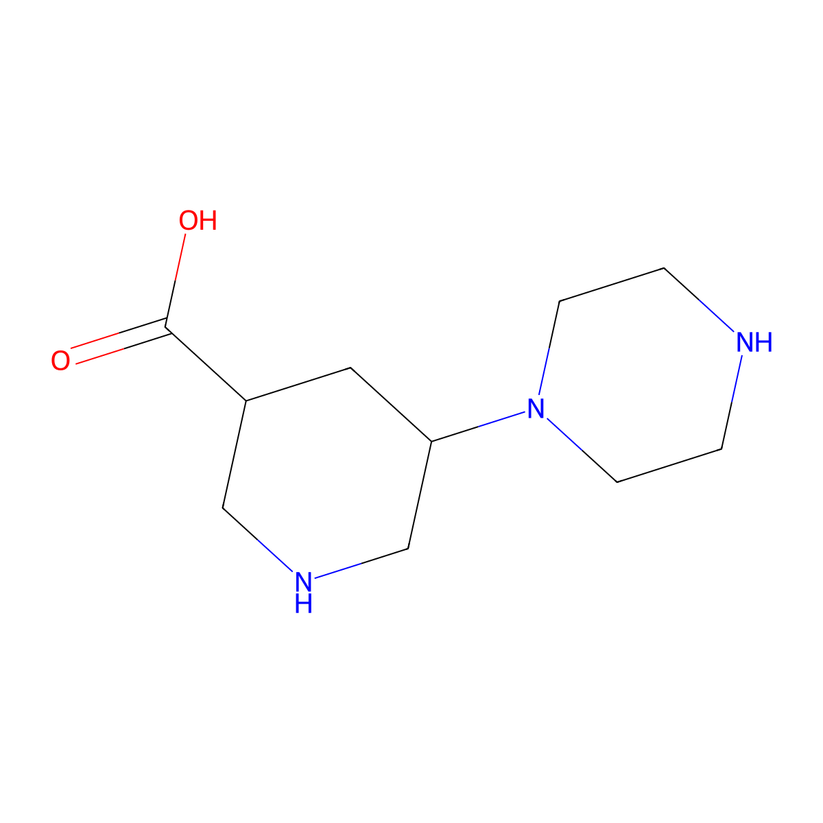 5-(Piperazin-1-yl)piperidine-3-carboxylic acid molecular structure, CAS 2060060-98-0