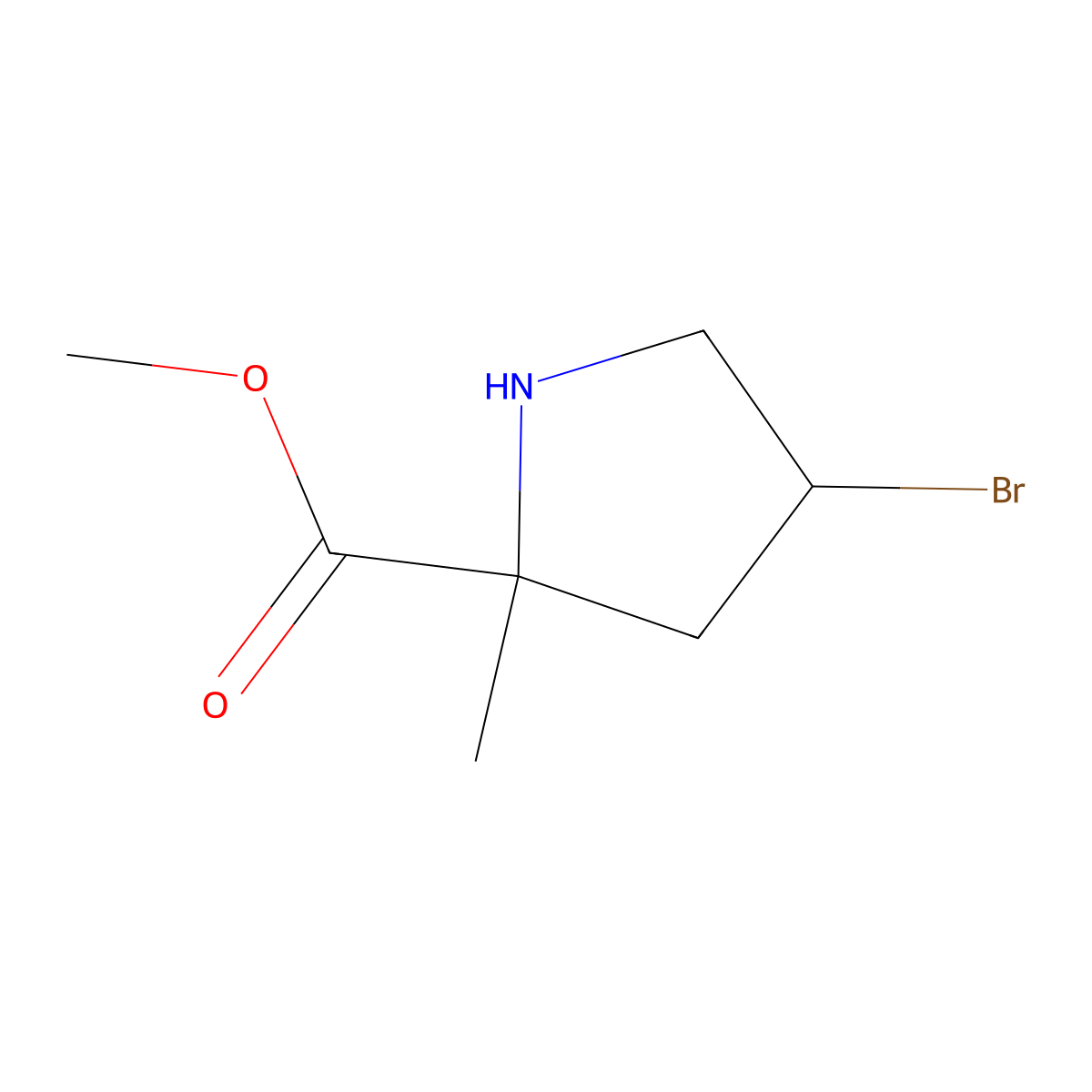Methyl 4-bromo-2-methylpyrrolidine-2-carboxylate molecular structure, CAS 2060061-38-1