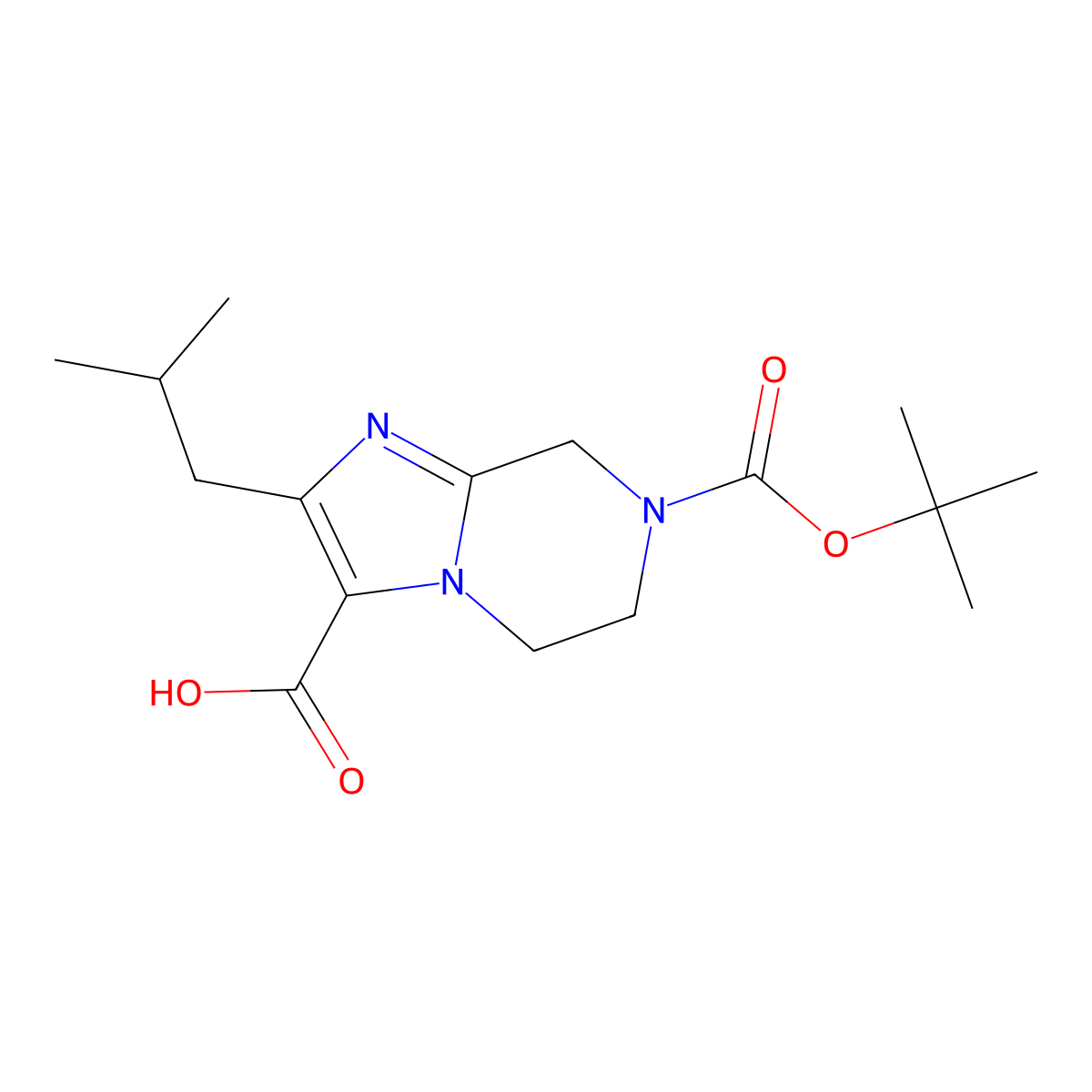 7-[(tert-Butoxy)carbonyl]-2-(2-methylpropyl)-5H,6H,7H,8H-imidazo[1,2-a]pyrazine-3-carboxylic acid molecular structure, CAS 2060061-46-1