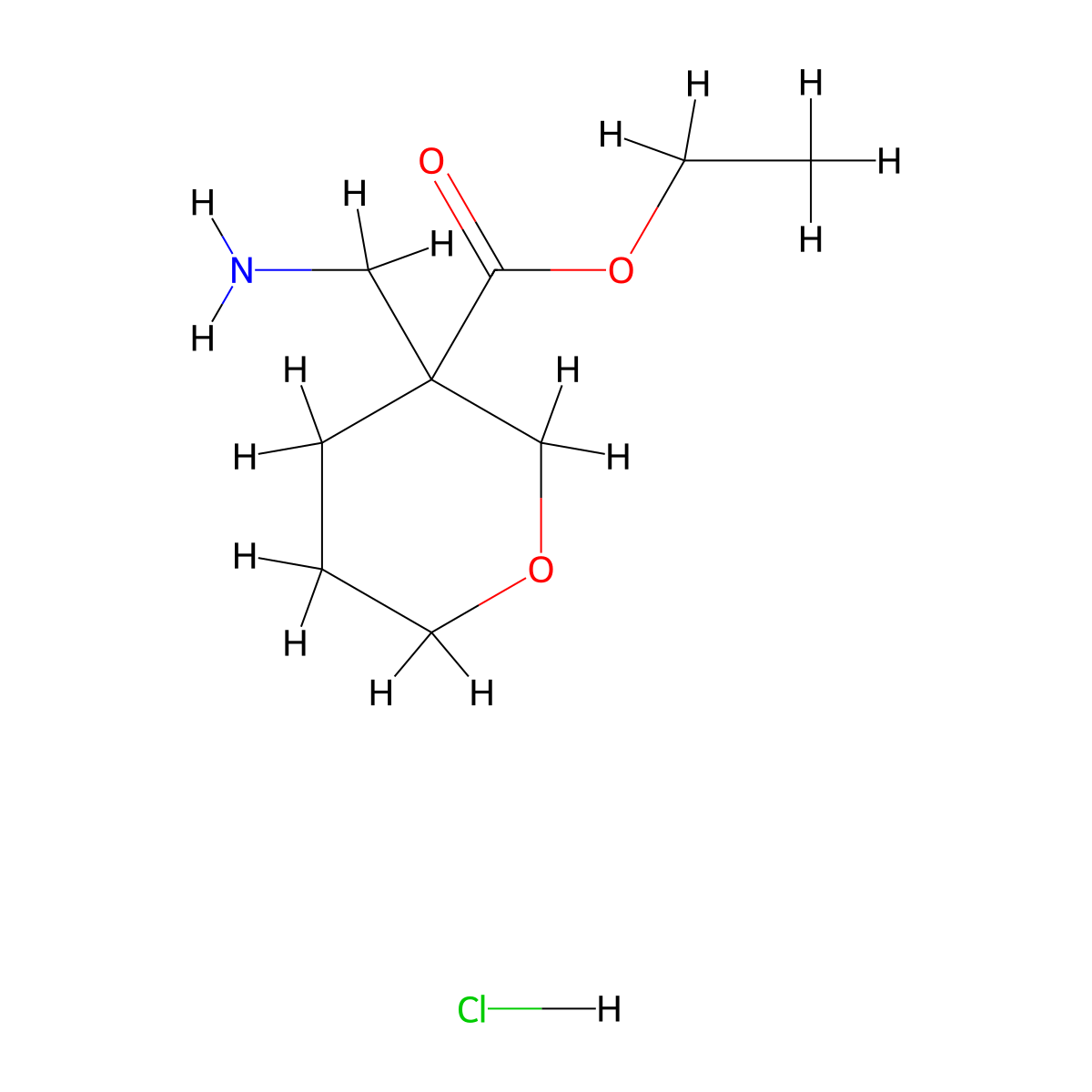 Ethyl 3-(aminomethyl)oxane-3-carboxylate hydrochloride molecular structure, CAS 2060061-66-5