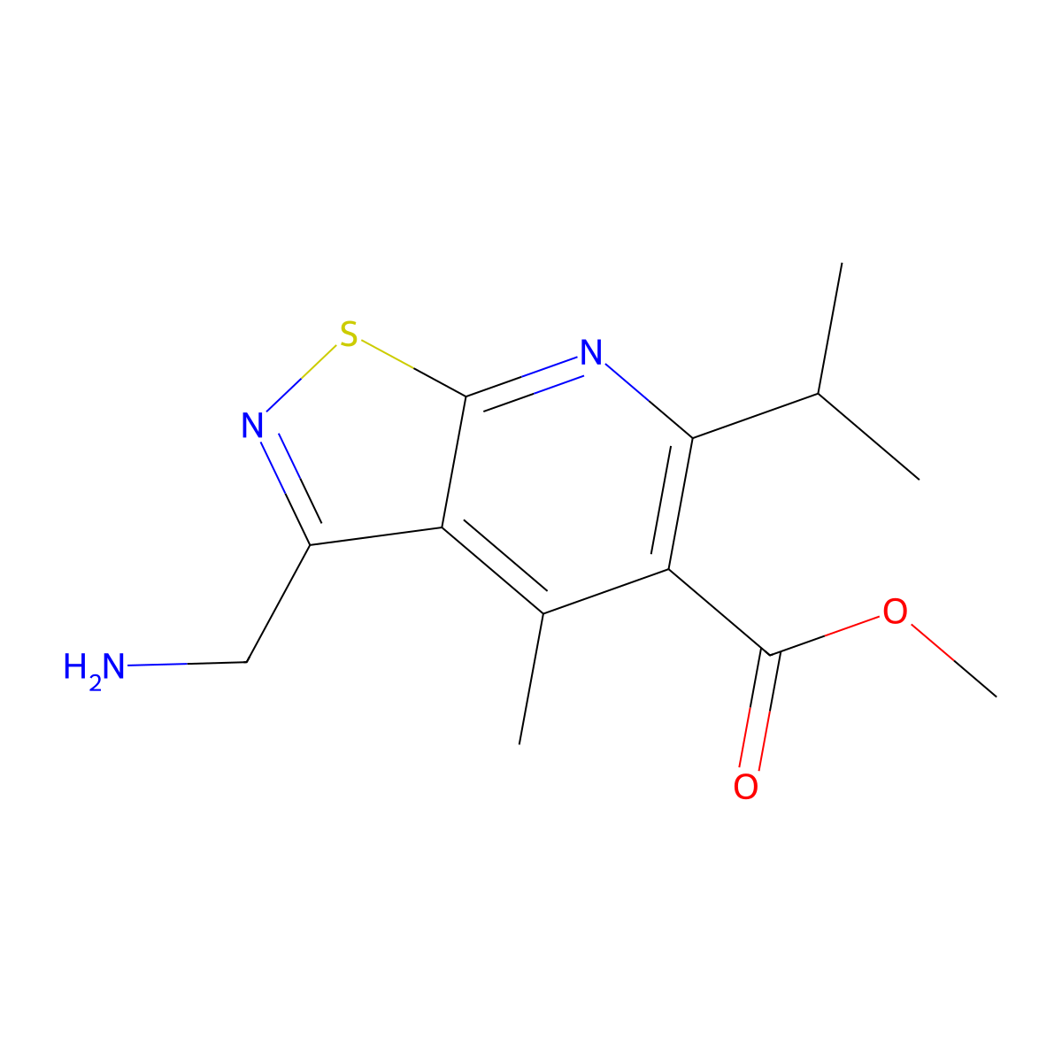 Methyl 3-(aminomethyl)-4-methyl-6-(propan-2-yl)-[1,2]thiazolo[5,4-b]pyridine-5-carboxylate molecular structure, CAS 2060062-04-4