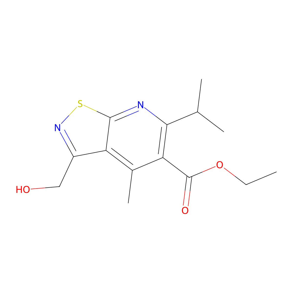 Ethyl 3-(hydroxymethyl)-4-methyl-6-(propan-2-yl)-[1,2]thiazolo[5,4-b]pyridine-5-carboxylate molecular structure, CAS 2060062-07-7