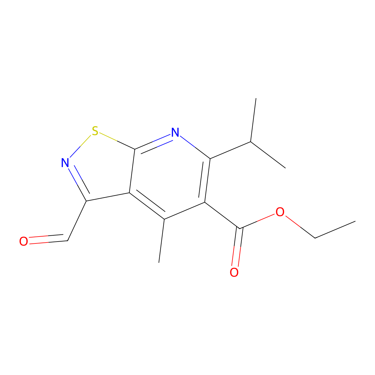 Ethyl 3-formyl-4-methyl-6-(propan-2-yl)-[1,2]thiazolo[5,4-b]pyridine-5-carboxylate molecular structure, CAS 2060062-08-8