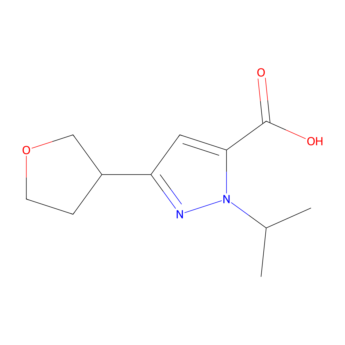 3-(Oxolan-3-yl)-1-(propan-2-yl)-1H-pyrazole-5-carboxylic acid molecular structure, CAS 2060062-31-7