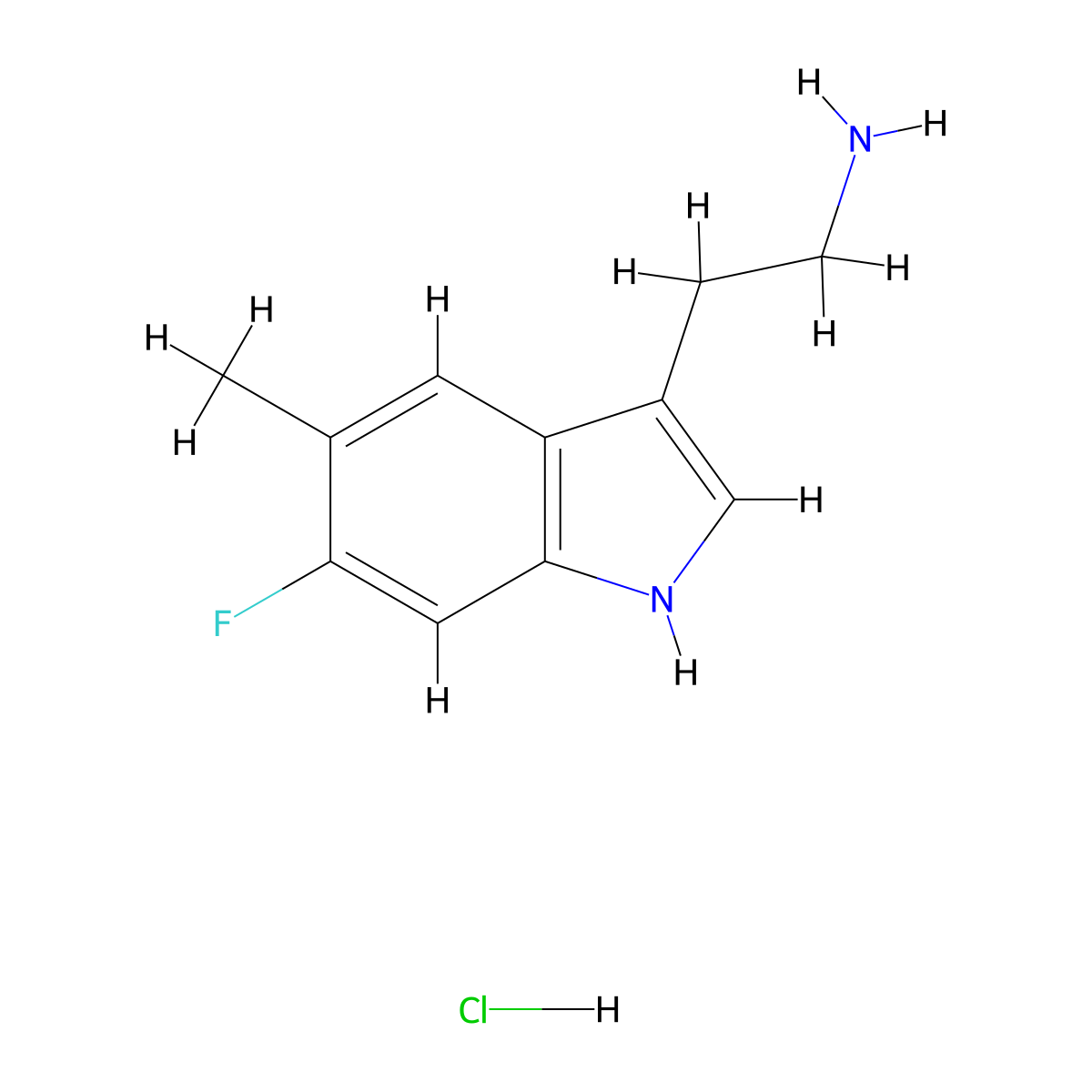 2-(6-fluoro-5-methyl-1H-indol-3-yl)ethan-1-amine hydrochloride molecular structure, CAS 2060062-32-8