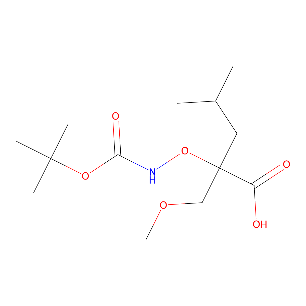 2-({[(Tert-butoxy)carbonyl]amino}oxy)-2-(methoxymethyl)-4-methylpentanoic acid molecular structure, CAS 2060062-71-5