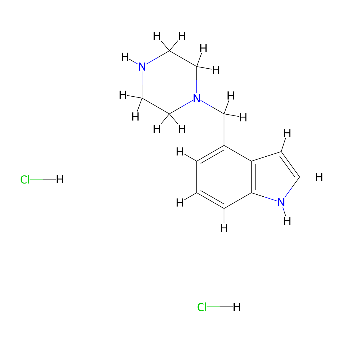 4-((piperazin-1-yl)methyl)-1H-indole dihydrochloride molecular structure, CAS 2060063-06-9