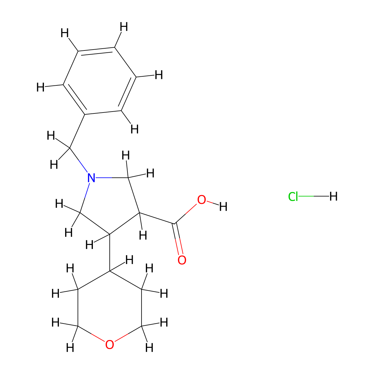 1-Benzyl-4-(oxan-4-yl)pyrrolidine-3-carboxylic acid hydrochloride molecular structure, CAS 2060063-60-5