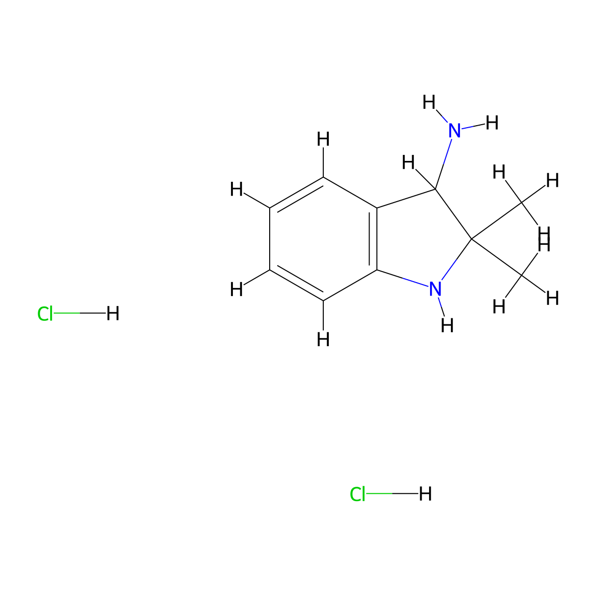2,2-dimethyl-2,3-dihydro-1H-indol-3-amine dihydrochloride molecular structure, CAS 2060063-91-2