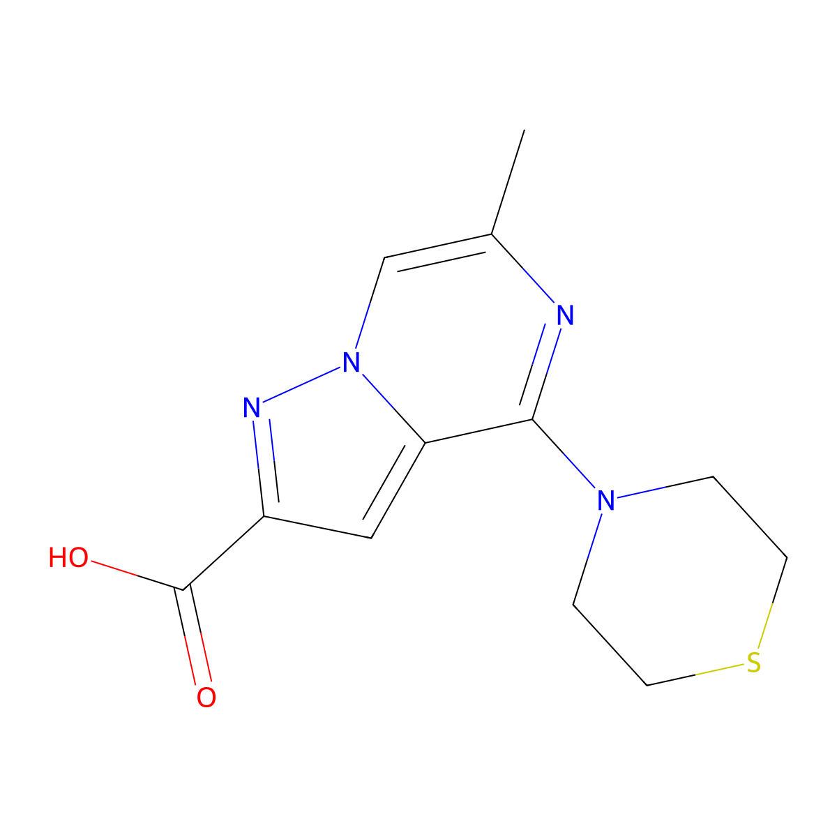 6-Methyl-4-thiomorpholin-4-ylpyrazolo[1,5-a]pyrazine-2-carboxylic acid molecular structure, CAS 2060360-82-7