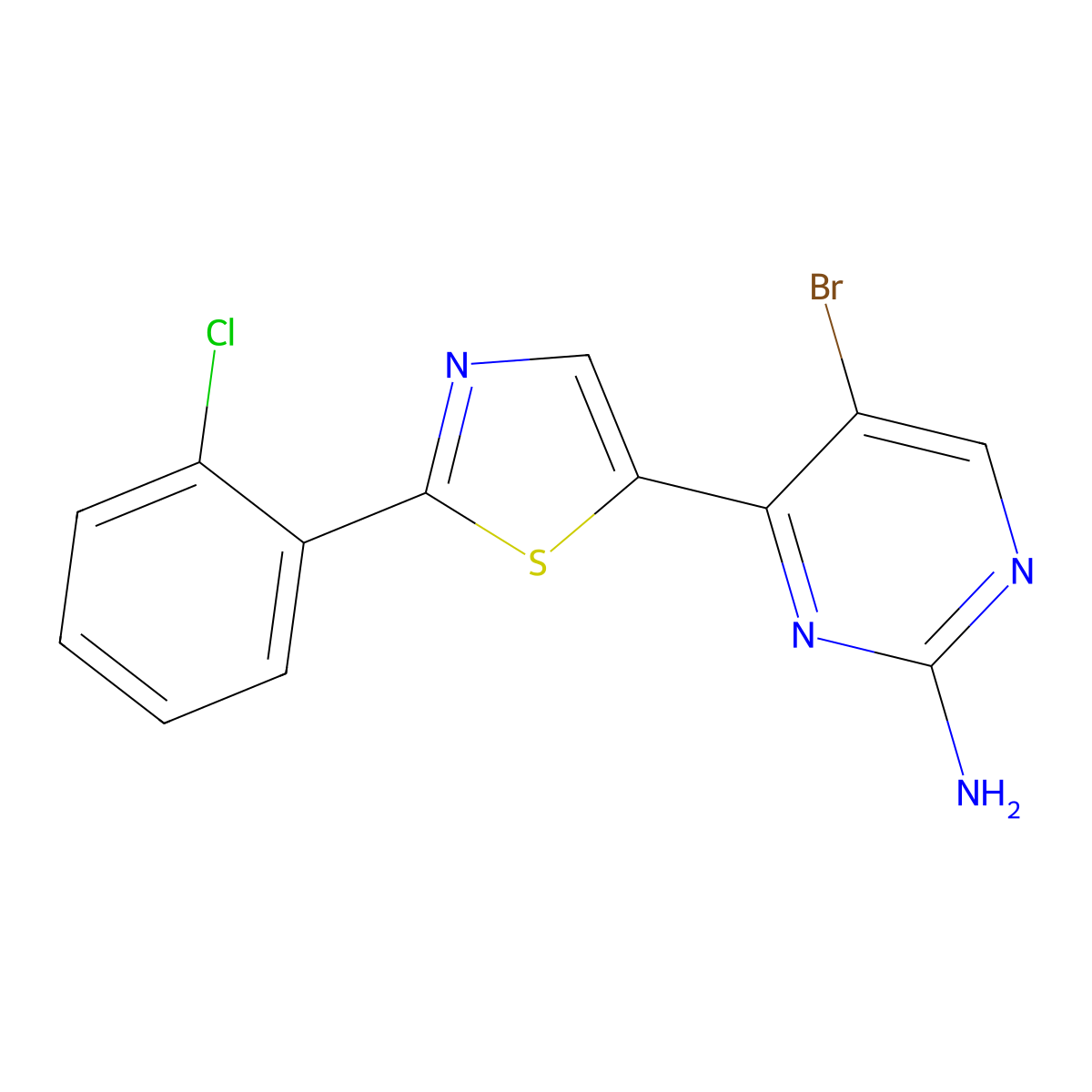 5-Bromo-4-[2-(2-chlorophenyl)-1,3-thiazol-5-yl]pyrimidin-2-amine molecular structure, CAS 2060361-12-6