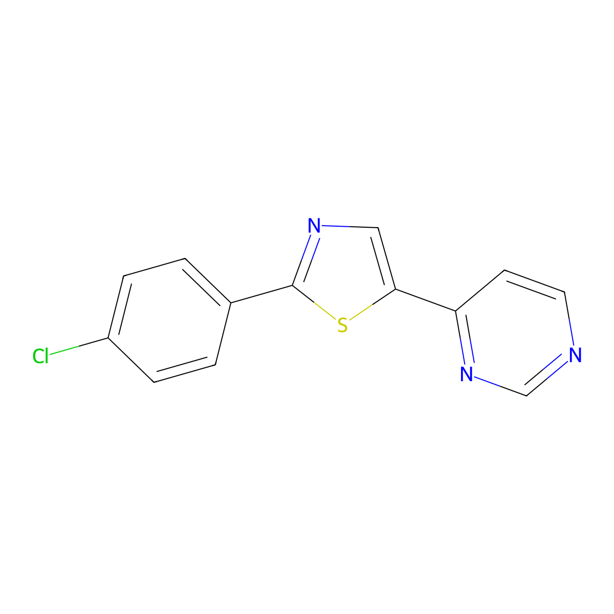 4-[2-(4-Chlorophenyl)-1,3-thiazol-5-yl]pyrimidine molecular structure, CAS 2060361-14-8