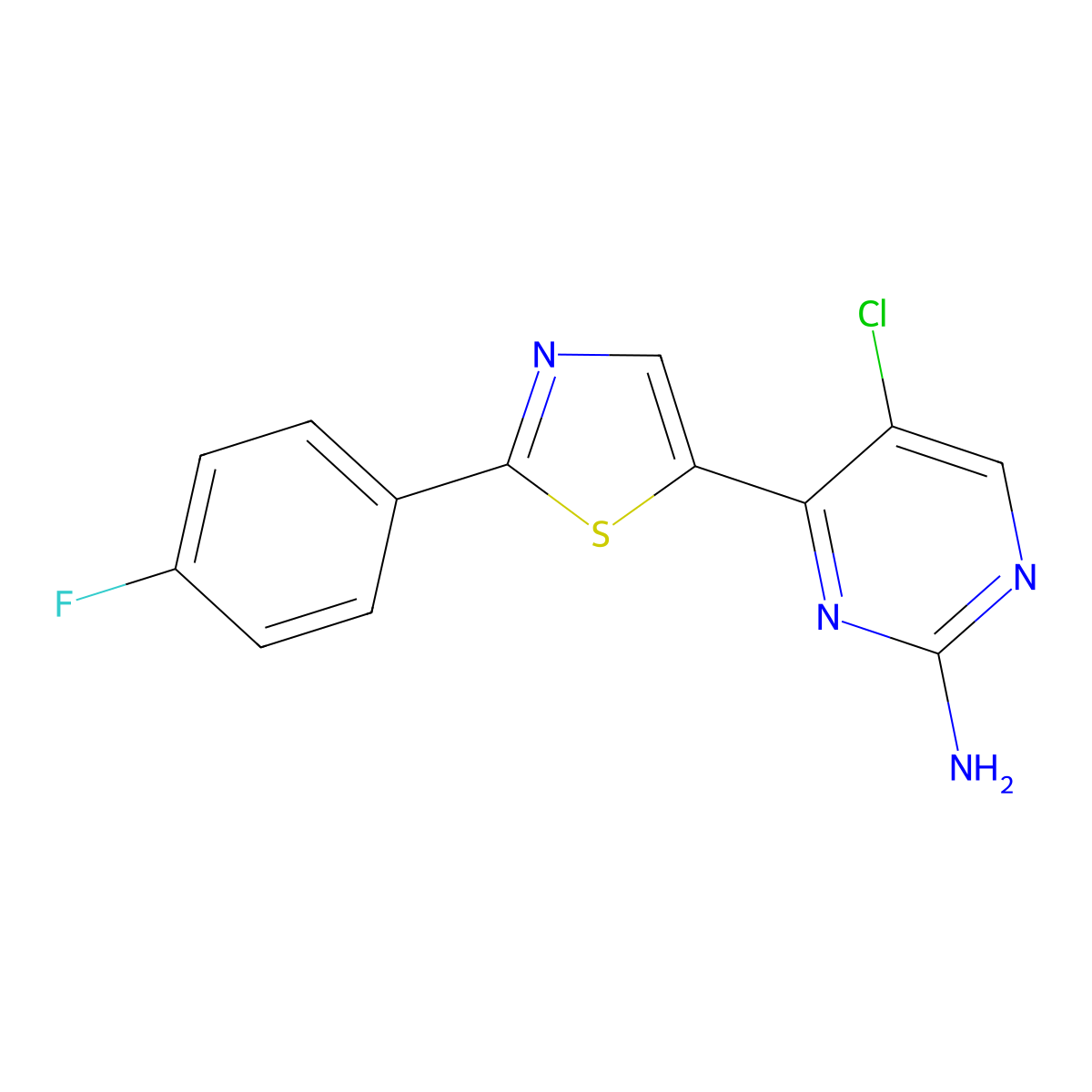 5-Chloro-4-[2-(4-fluorophenyl)-1,3-thiazol-5-yl]pyrimidin-2-amine molecular structure, CAS 2060361-36-4