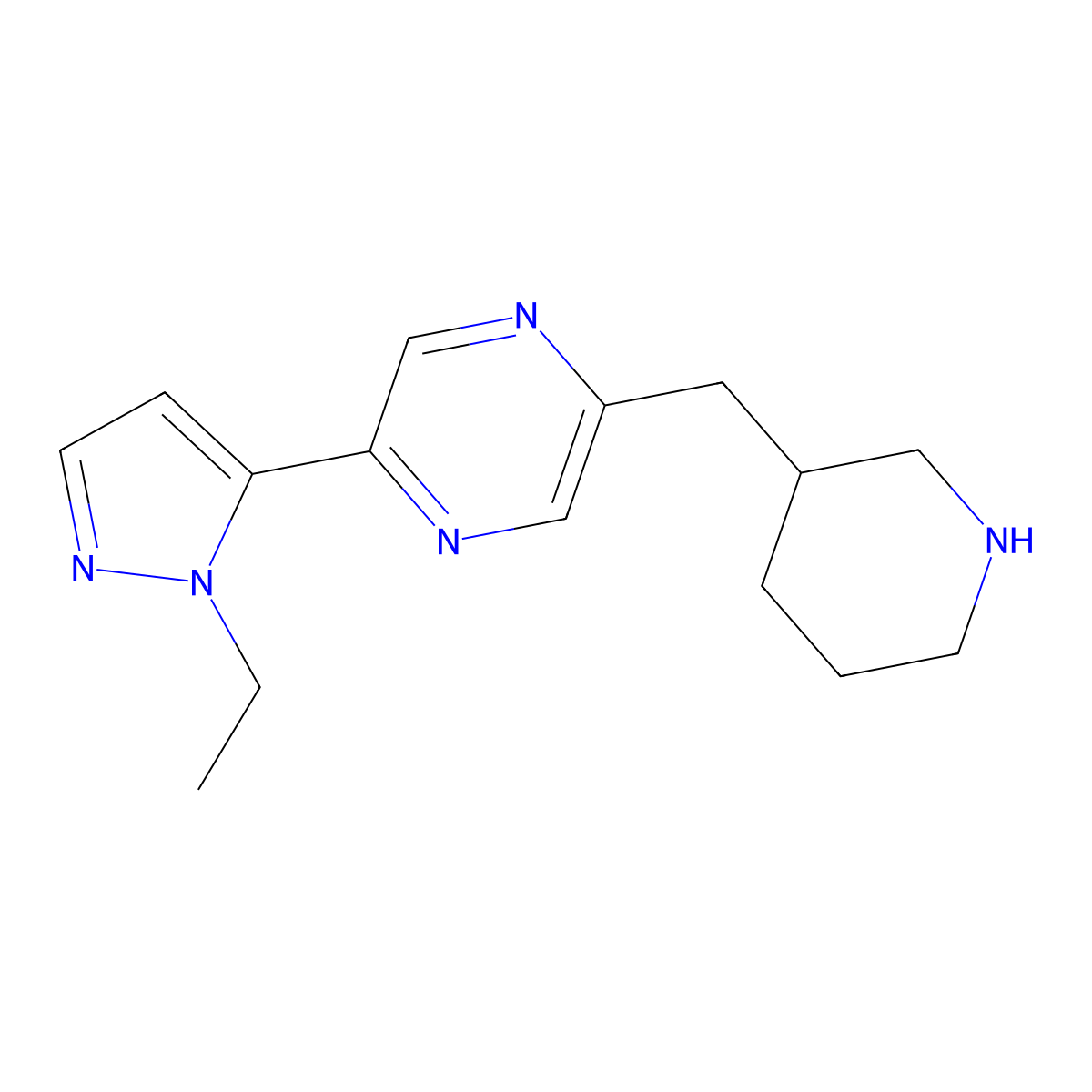 2-(1-Ethyl-1H-pyrazol-5-yl)-5-(piperidin-3-ylmethyl)pyrazine molecular structure, CAS 2060428-47-7