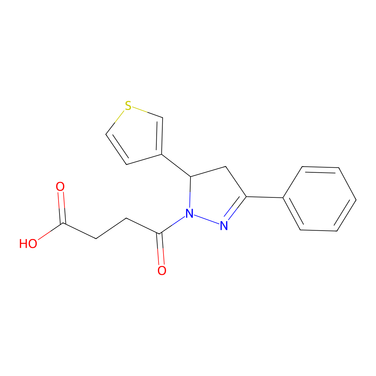 4-oxo-4-(3-phenyl-5-(thiophen-3-yl)-4,5-dihydro-1H-pyrazol-1-yl)butanoic acid molecular structure, CAS 2060433-22-7
