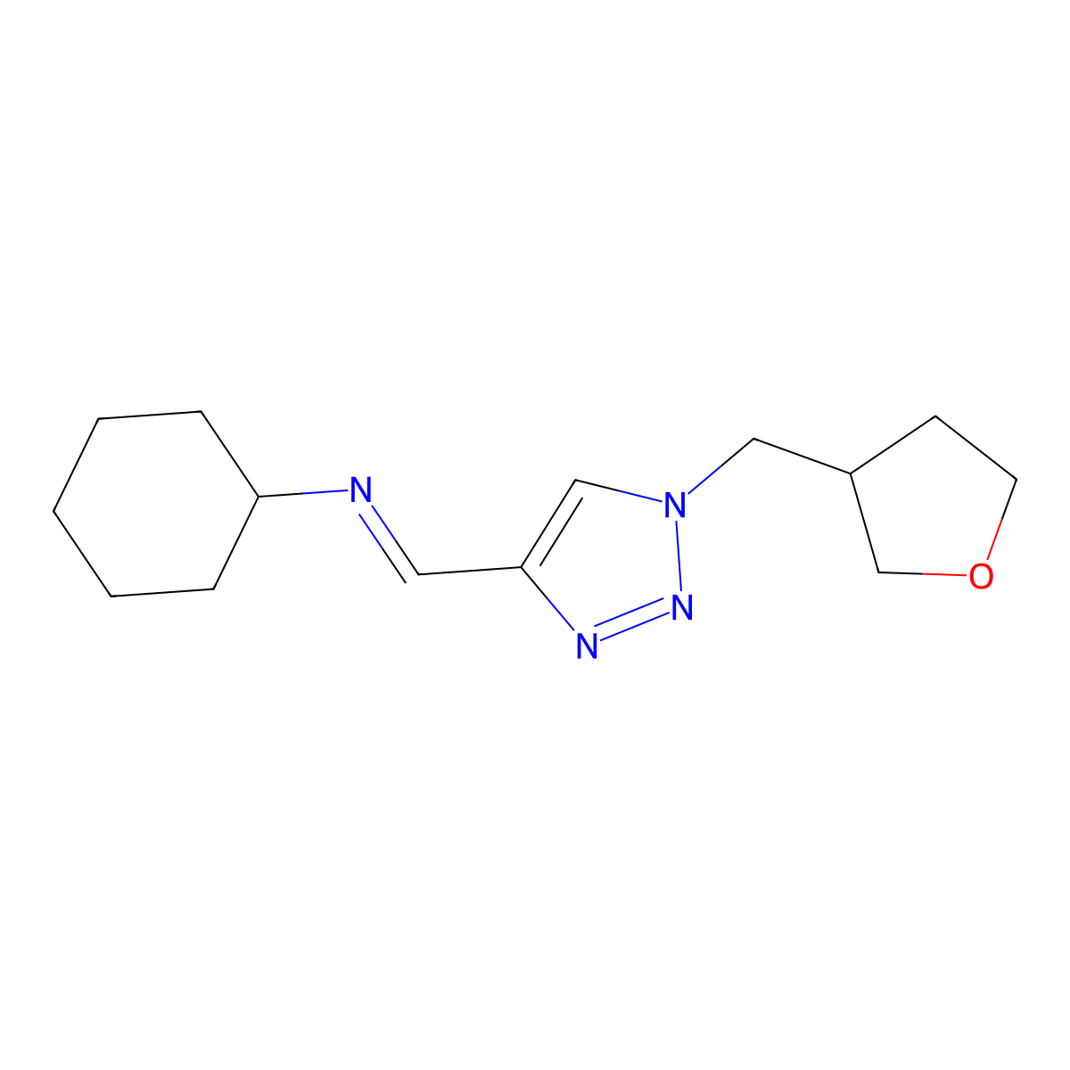 (1Z)-N-Cyclohexyl-1-{1-[(oxolan-3-yl)methyl]-1H-1,2,3-triazol-4-yl}methanimine molecular structure, CAS 2060523-01-3