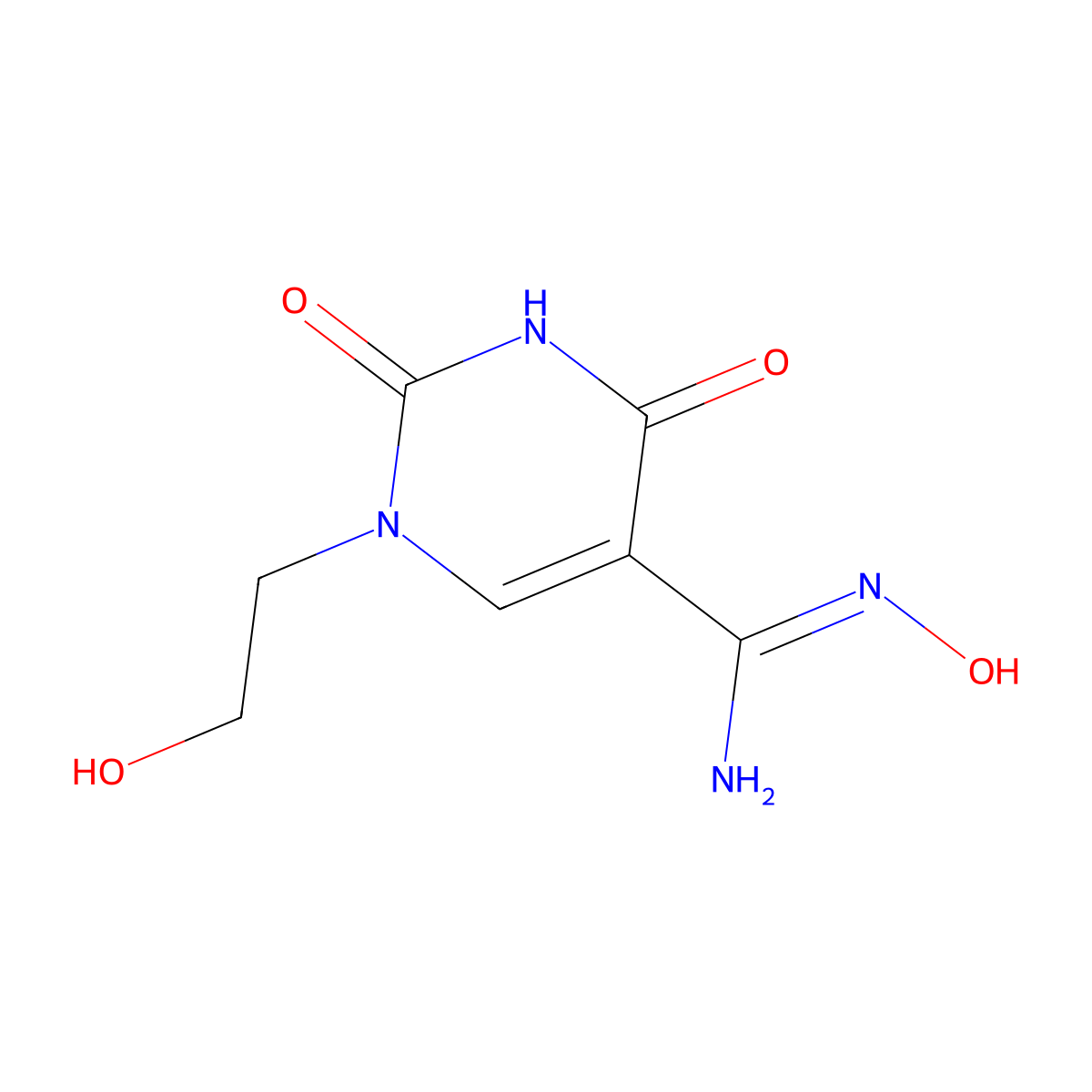 N'-hydroxy-1-(2-hydroxyethyl)-2,4-dioxo-1,2,3,4-tetrahydropyrimidine-5-carboximidamide molecular structure, CAS 2060523-73-9