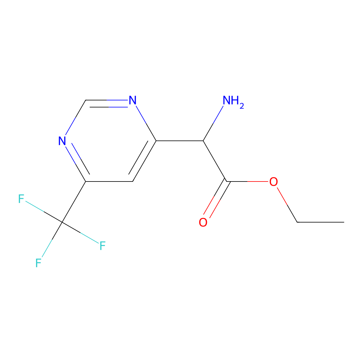 Ethyl 2-amino-2-(6-(trifluoromethyl)pyrimidin-4-yl)acetate molecular structure, CAS 2060592-35-8