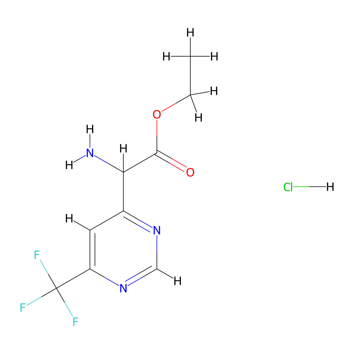 Ethyl 2-amino-2-(6-(trifluoromethyl)pyrimidin-4-YL)acetate hcl molecular structure, CAS 2060592-36-9