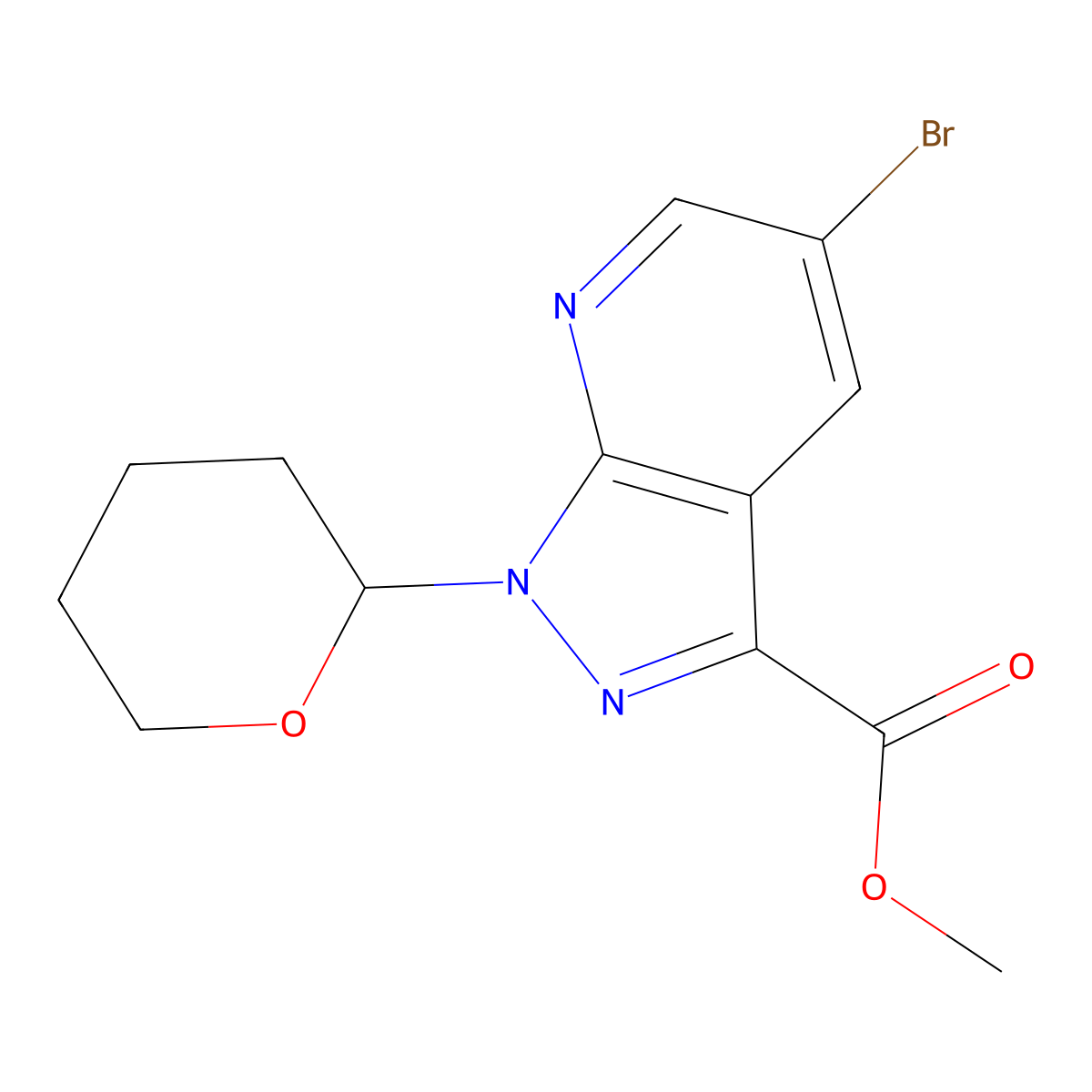 Methyl 5-bromo-1-(tetrahydro-2H-pyran-2-yl)-1H-pyrazolo[3,4-b]pyridine-3-carboxylate molecular structure, CAS 2060592-86-9