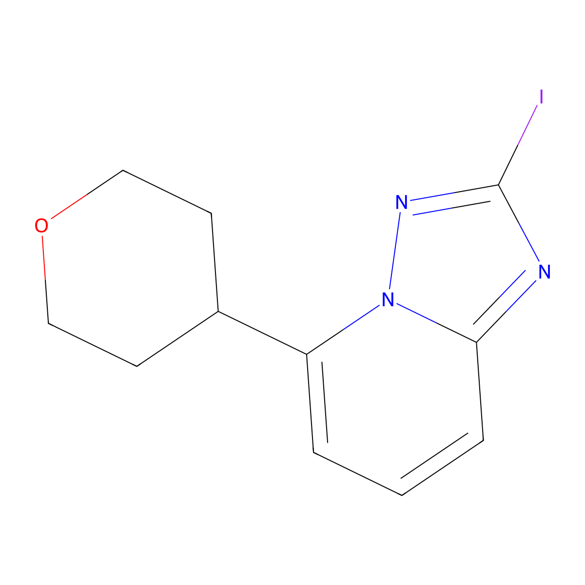 2-Iodo-5-(tetrahydro-2H-pyran-4-YL)-[1,2,4]triazolo[1,5-A]pyridine molecular structure, CAS 2060593-51-1