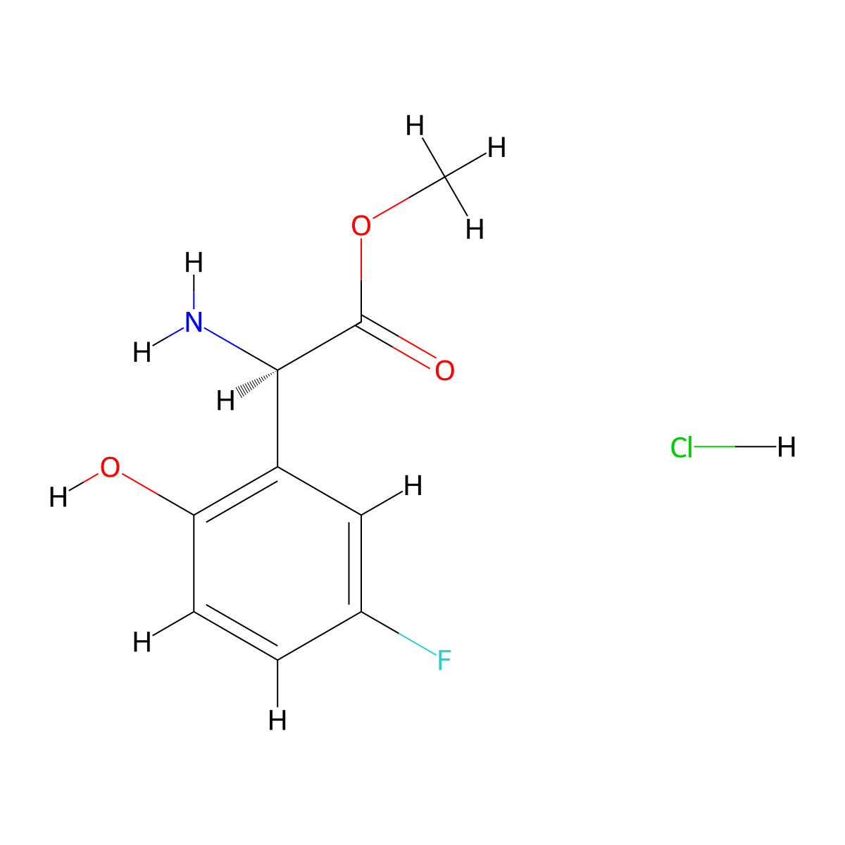 (R)-Methyl 2-amino-2-(5-fluoro-2-hydroxyphenyl)acetate hydrochloride molecular structure, CAS 2060610-78-6