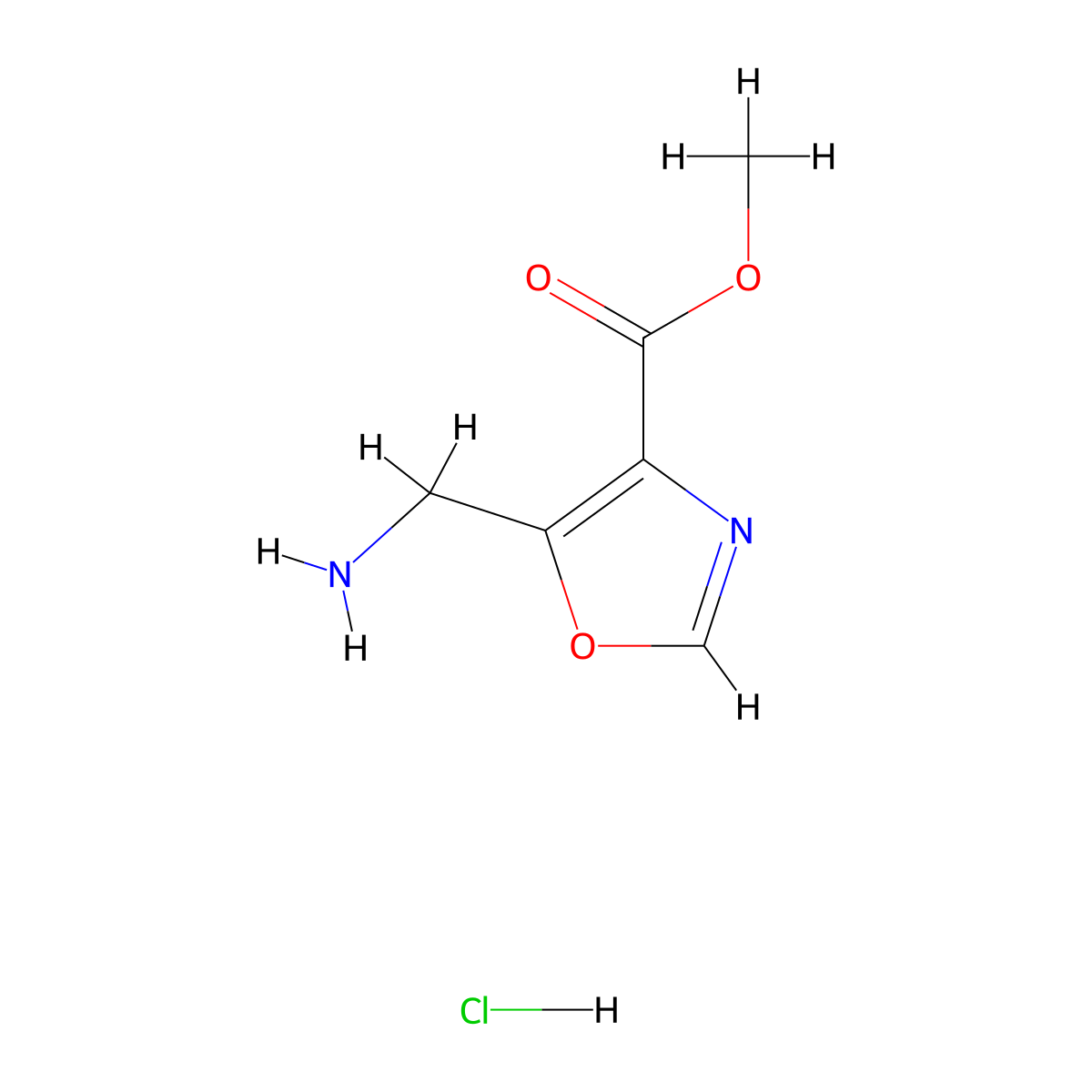 Methyl 5-(aminomethyl)-1,3-oxazole-4-carboxylate hydrochloride molecular structure, CAS 2060709-38-6