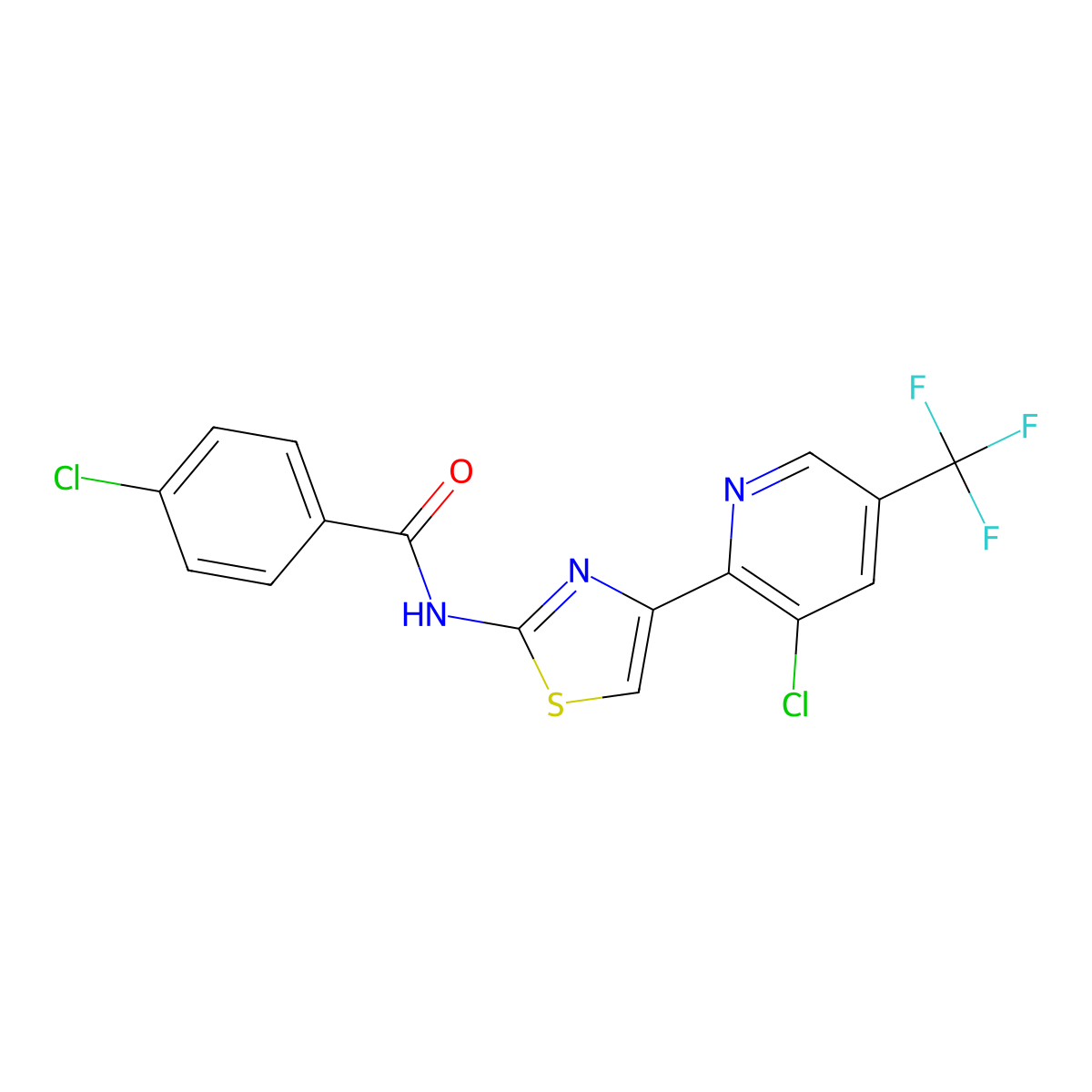 4-chloro-N-{4-[3-chloro-5-(trifluoromethyl)pyridin-2-yl]-1,3-thiazol-2-yl}benzamide molecular structure, CAS 2060748-61-8
