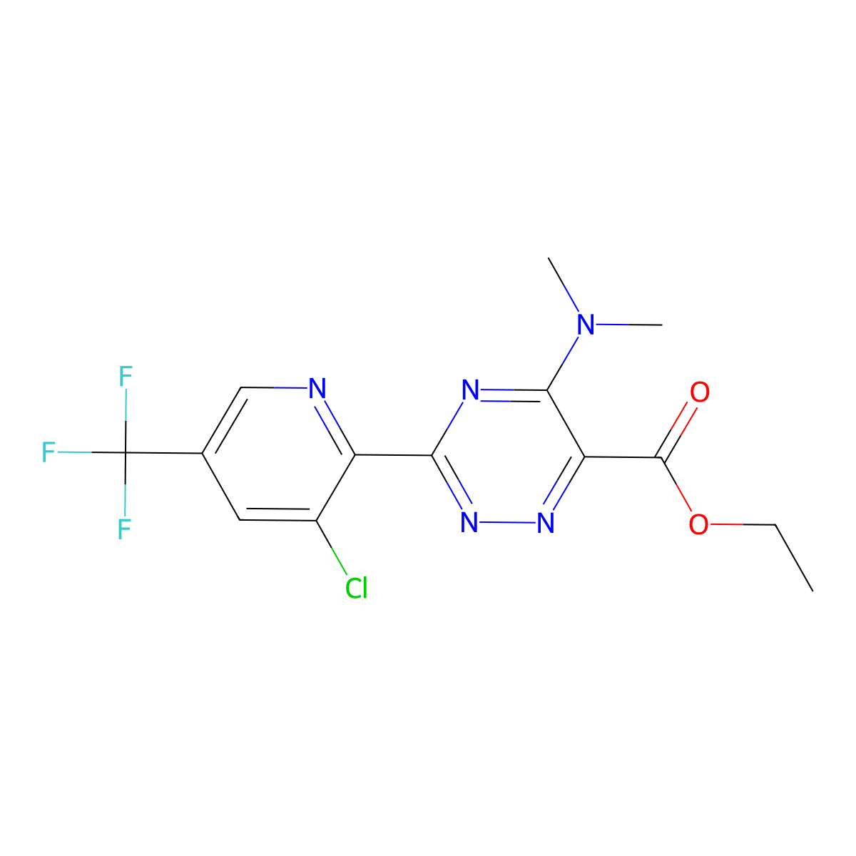 Ethyl 3-[3-chloro-5-(trifluoromethyl)-2-pyridinyl]-5-(dimethylamino)-1,2,4-triazine-6-carboxylate molecular structure, CAS 2060748-89-0