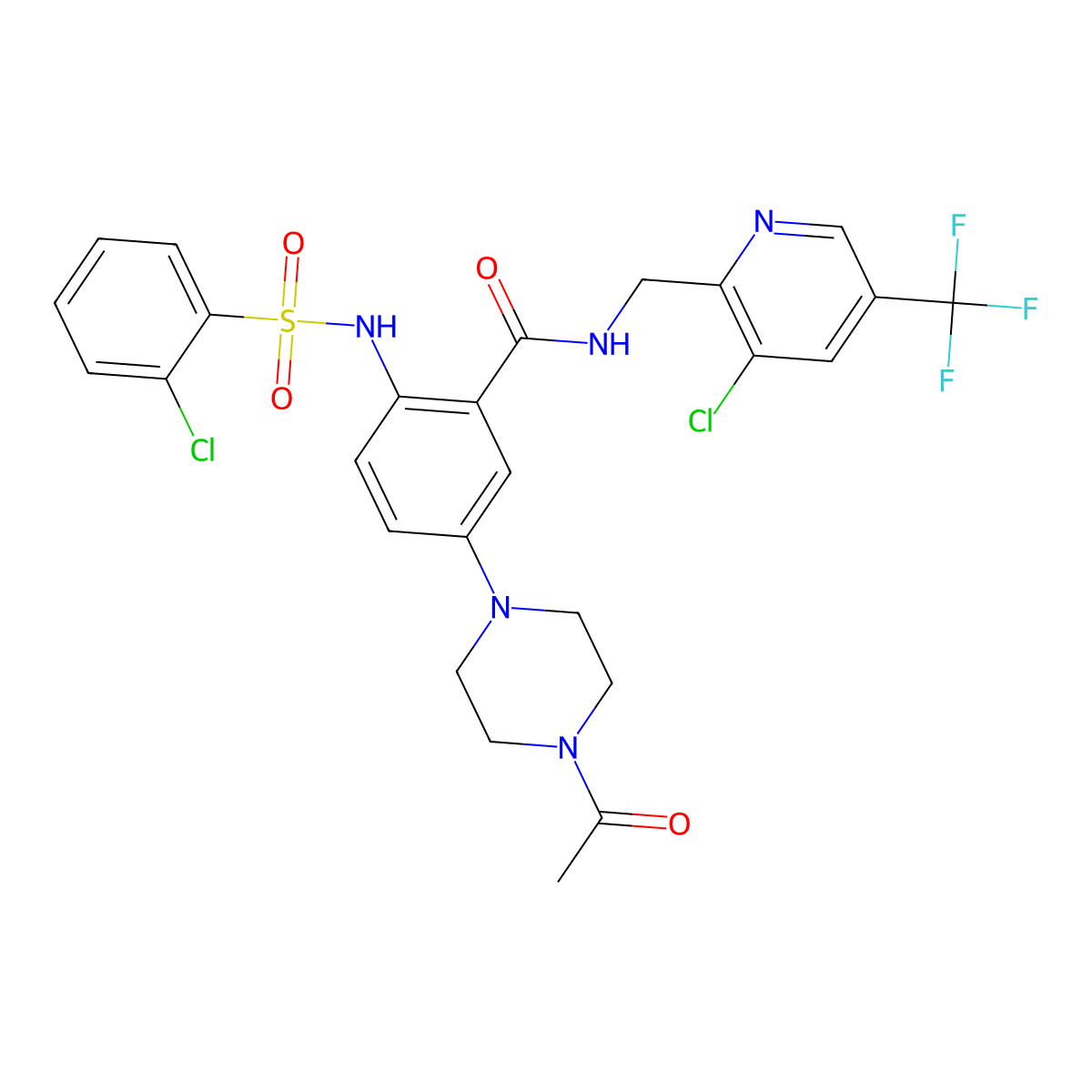 5-(4-acetylpiperazin-1-yl)-N-{[3-chloro-5-(trifluoromethyl)pyridin-2-yl]methyl}-2-(2-chlorobenzenesulfonamido)benzamide molecular structure, CAS 2060749-69-9