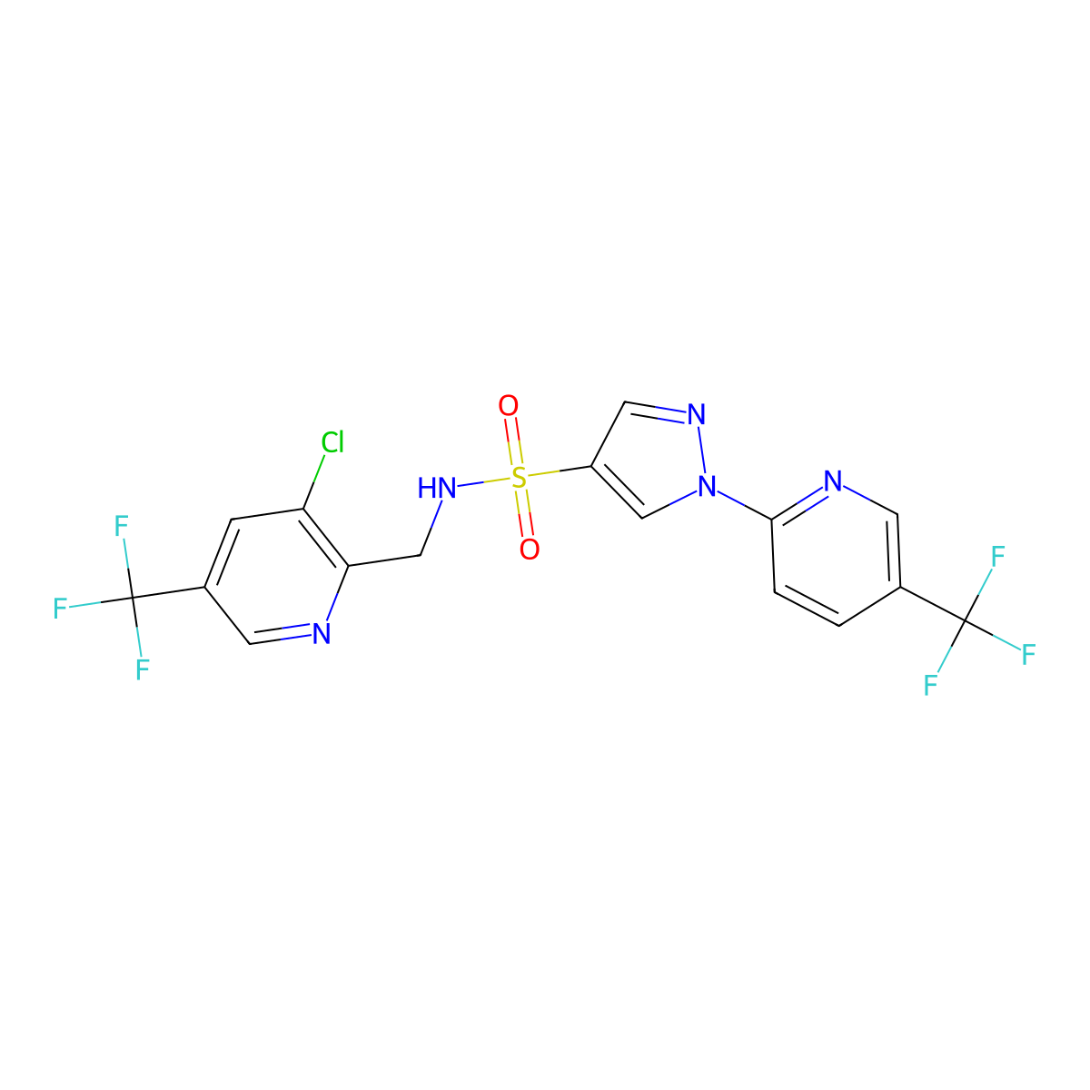 N-{[3-chloro-5-(trifluoromethyl)pyridin-2-yl]methyl}-1-[5-(trifluoromethyl)pyridin-2-yl]-1H-pyrazole-4-sulfonamide molecular structure, CAS 2060751-35-9