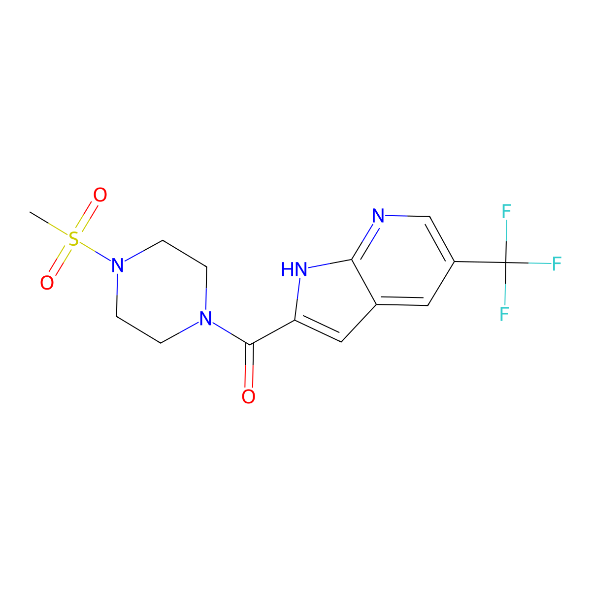 1-methanesulfonyl-4-[5-(trifluoromethyl)-1H-pyrrolo[2,3-b]pyridine-2-carbonyl]piperazine molecular structure, CAS 2060751-63-3