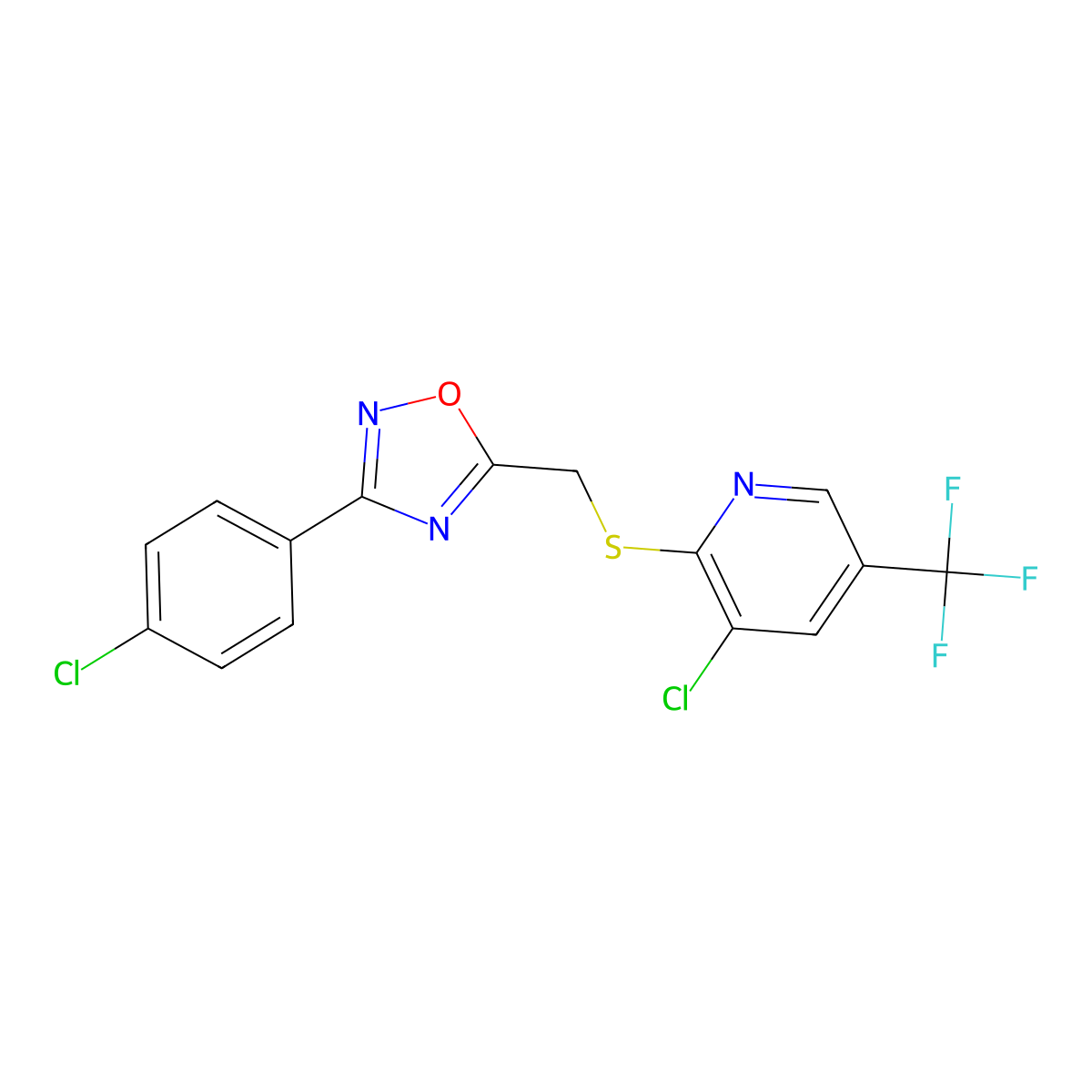 3-Chloro-2-({[3-(4-chlorophenyl)-1,2,4-oxadiazol-5-yl]methyl}sulfanyl)-5-(trifluoromethyl)pyridine molecular structure, CAS 2060751-66-6