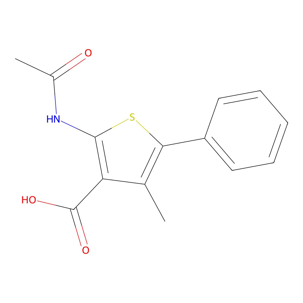2-Acetamido-4-methyl-5-phenylthiophene-3-carboxylic acid molecular structure, CAS 2060812-28-2