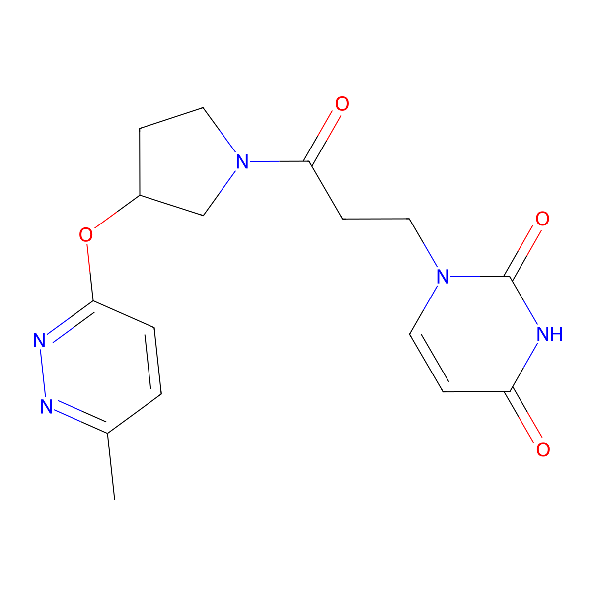 1-(3-(3-((6-methylpyridazin-3-yl)oxy)pyrrolidin-1-yl)-3-oxopropyl)pyrimidine-2,4(1H,3H)-dione molecular structure, CAS 2060962-99-2
