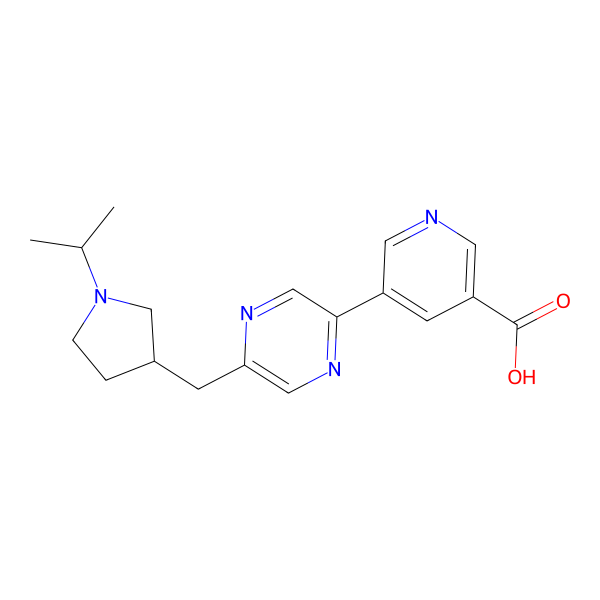 5-(5-((1-Isopropylpyrrolidin-3-yl)methyl)pyrazin-2-yl)nicotinic acid molecular structure, CAS 2061008-30-6