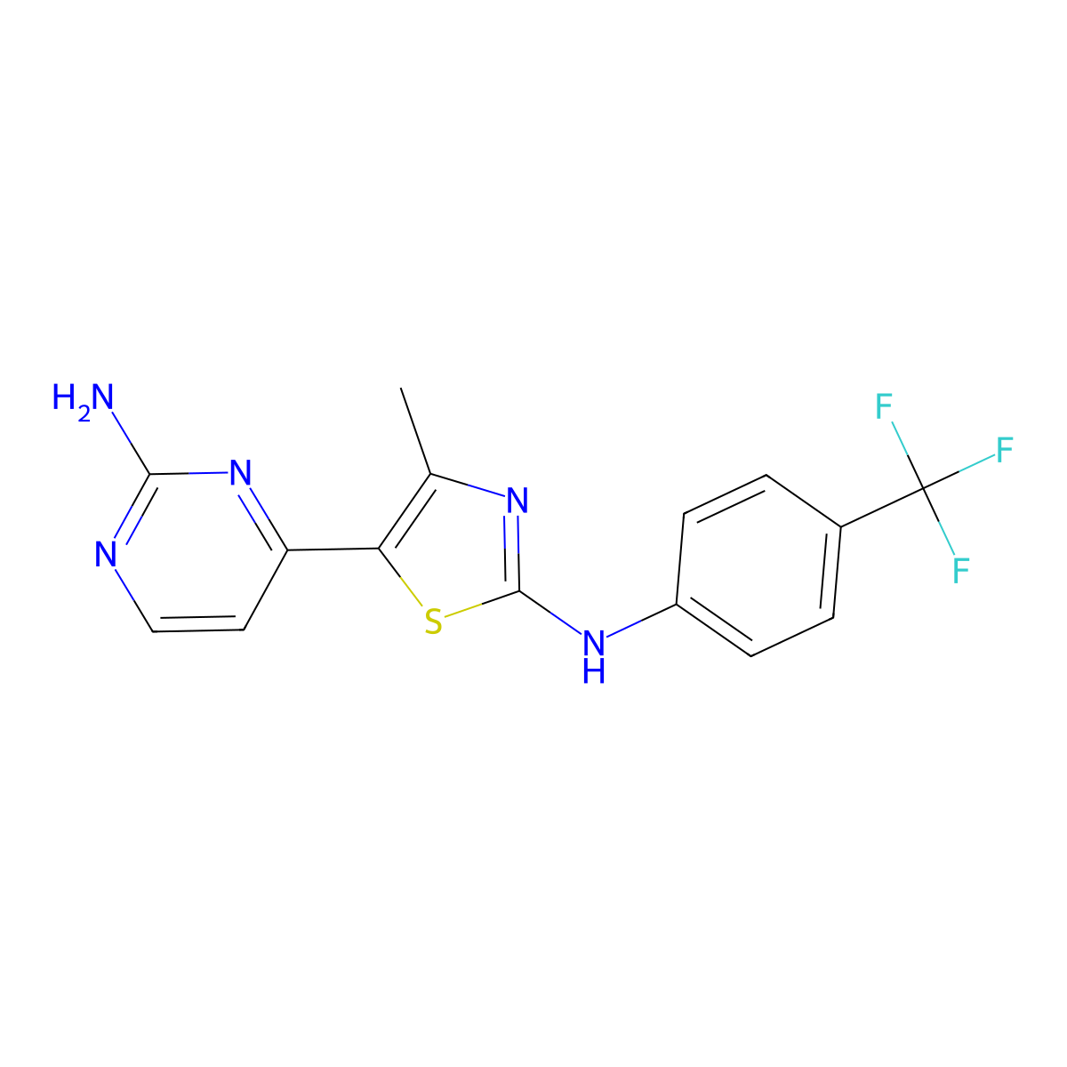 4-(4-Methyl-2-{[4-(trifluoromethyl)phenyl]amino}-1,3-thiazol-5-yl)pyrimidin-2-amine molecular structure, CAS 2061036-93-7