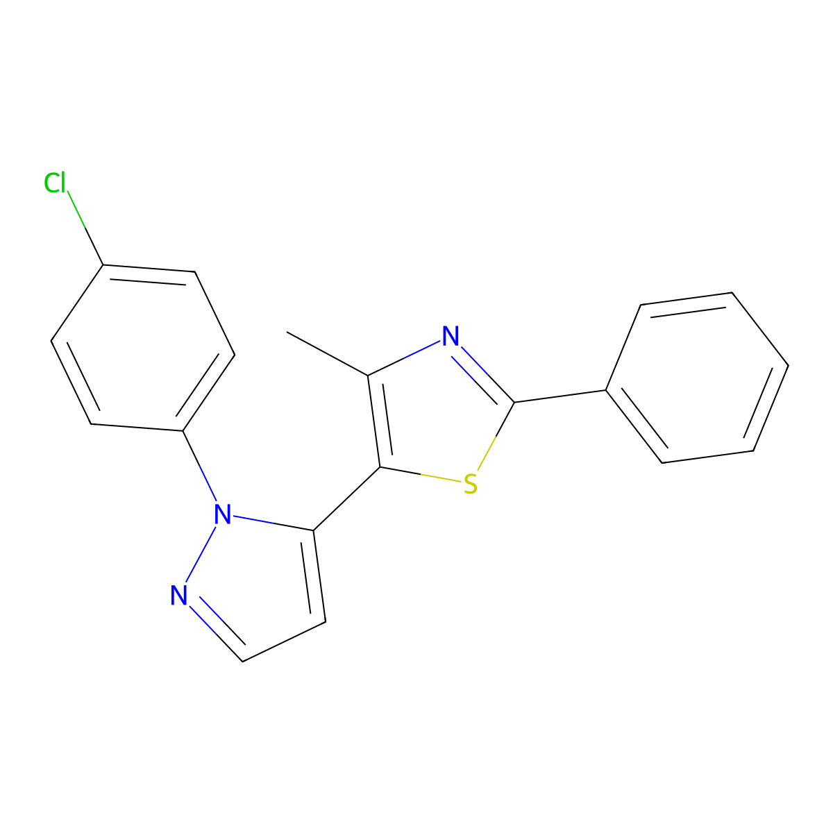 5-[1-(4-chlorophenyl)-1H-pyrazol-5-yl]-4-methyl-2-phenyl-1,3-thiazole molecular structure, CAS 2061148-96-5