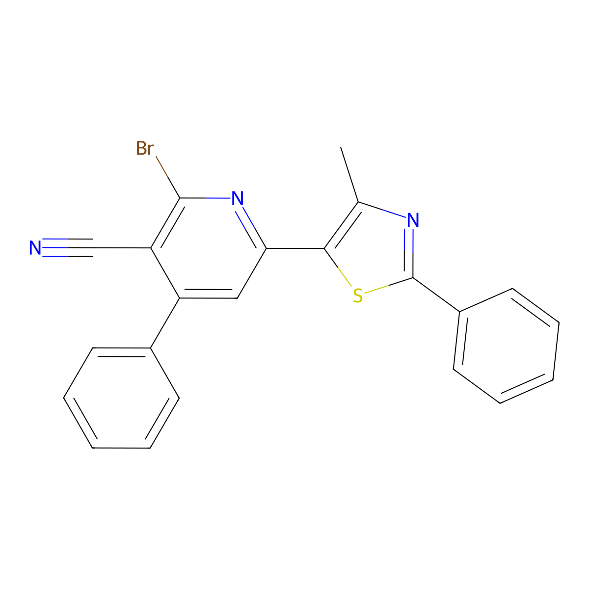 2-Bromo-6-(4-methyl-2-phenyl-1,3-thiazol-5-yl)-4-phenylpyridine-3-carbonitrile molecular structure, CAS 2061149-07-1