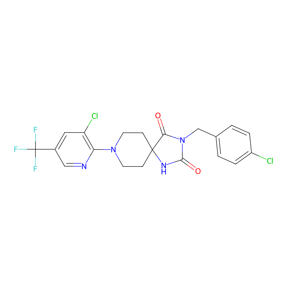 8-[3-Chloro-5-(trifluoromethyl)pyridin-2-yl]-3-[(4-chlorophenyl)methyl]-1,3,8-triazaspiro[4.5]decane-2,4-dione molecular structure, CAS 2061171-96-6