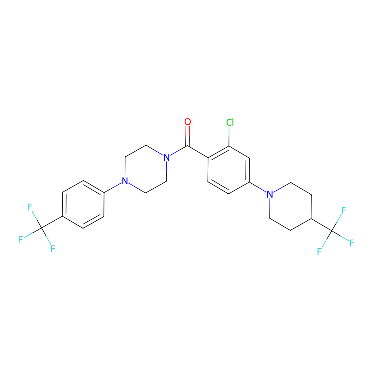 1-{2-Chloro-4-[4-(trifluoromethyl)piperidin-1-yl]benzoyl}-4-[4-(trifluoromethyl)phenyl]piperazine molecular structure, CAS 2061178-03-6